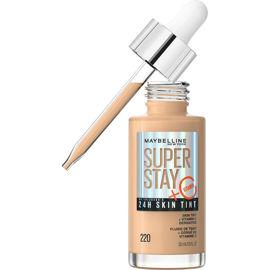 Maybelline Super Stay Up To 24Hr Skin Tint, Radiant Light-To-Medium Coverage Foundation, Makeup Infused With Vitamin C, 220, 1 C