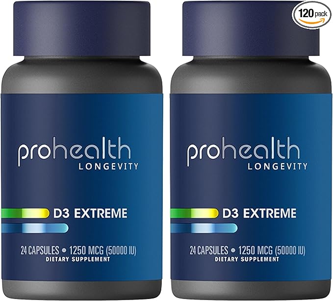 ProHealth 2-Pack Vitamin D3 Extreme (50,000 IU, 24 Capsules Each) Helps Boost and Support Healthy Bones and The Immune System | Gluten Free | Soy Free