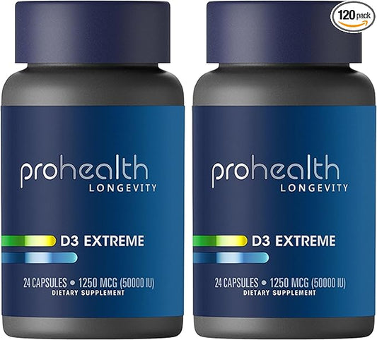 ProHealth 2-Pack Vitamin D3 Extreme (50,000 IU, 24 Capsules Each) Helps Boost and Support Healthy Bones and The Immune System | Gluten Free | Soy Free