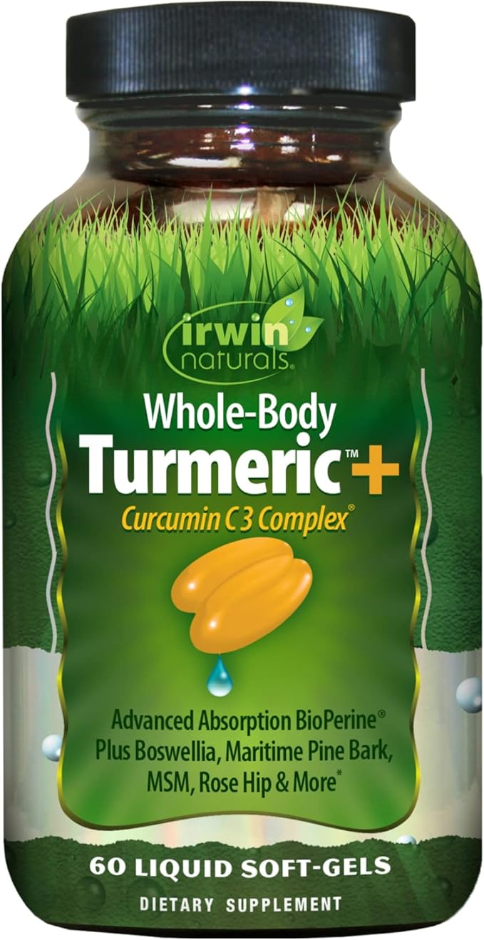 Irwin Naturals Whole-Body Turmeric+ - 60 Liquid Softgels - BioPerine Complex Enhanced Absorption - 30 Total Servings