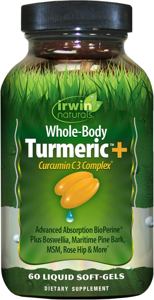 Irwin Naturals Whole-Body Turmeric+ - 60 Liquid Softgels - BioPerine Complex Enhanced Absorption - 30 Total Servings