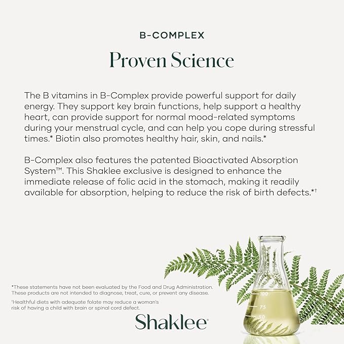 Shaklee - B-Complex- The Ultimate Energy Boost with Patented Bioactivated Absorption System™ - B Vitamins for Enhanced Well-Being - Supports Energy, Cardiovascular, and Brain Health - 240 Tablets