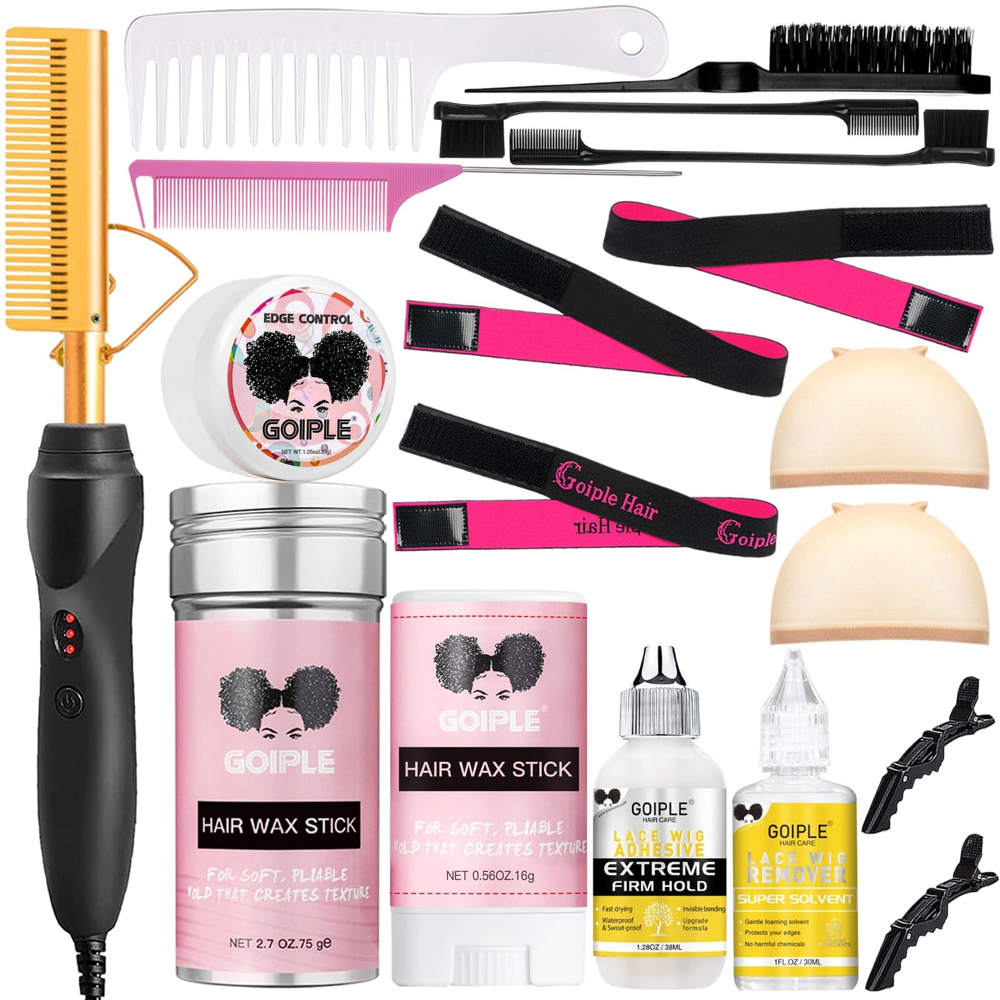 Goiple Electric Hot Comb Hair Straightener, Deluxe Electrical Straightening Comb Curling Iron for Natural Black Hair Wigs Pressi