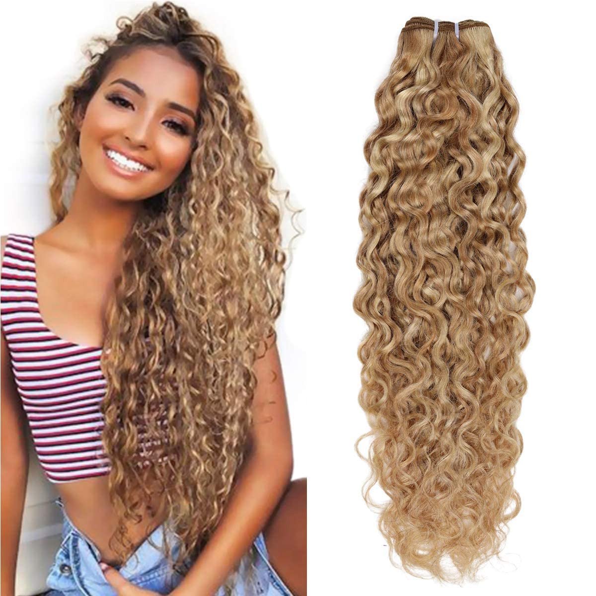 Fashion Line Brazilian P27/613 Water Wave Blonde Human Hair Extensions Unprocessed Human Hair Bundles Weft 1Pc 100G Piano Color