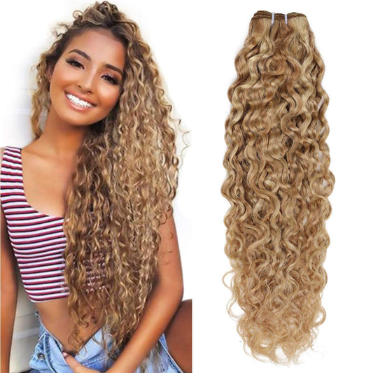Fashion Line Brazilian P27/613 Water Wave Blonde Human Hair Extensions Unprocessed Human Hair Bundles Weft 1Pc 100G Piano Color