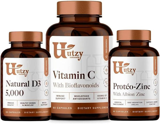 | Vitamin C Complex | 400mg Vitamin C with Acercola & Citrus Bioflavonoids + Natural D3 5,000IU + Proteo-Zinc Chelated Zinc for Immune Health
