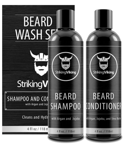Beard Shampoo And Beard Conditioner For Men, Naturally Derived Ingrediets Beard Wash Set Cleanse Softens & Conditions With Organ