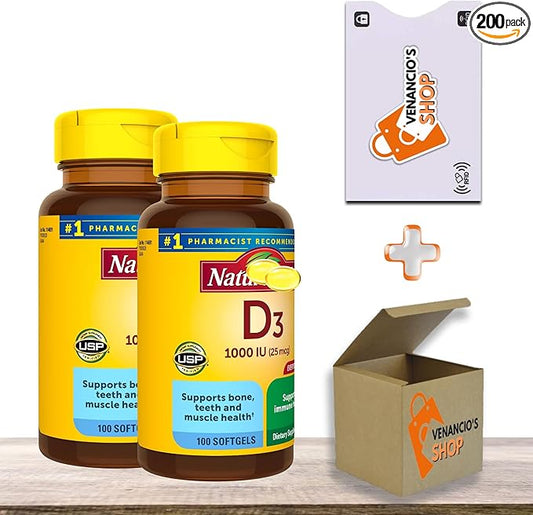 Vitamin D3 1000IU (25 mcg) Softgels, Dietary Supplement for Immune Health Support 100 Softgels (Pack of 2)