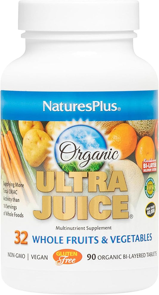 Natures Plus Ultra Juice Multivitamin - 90 Vegetarian Tablets, Bilayered - Whole Food Supplement - Whole Fruits & Vegetables, Antioxidant - Non-GMO, Vegan, Organic, Gluten-Free - 45 Servings