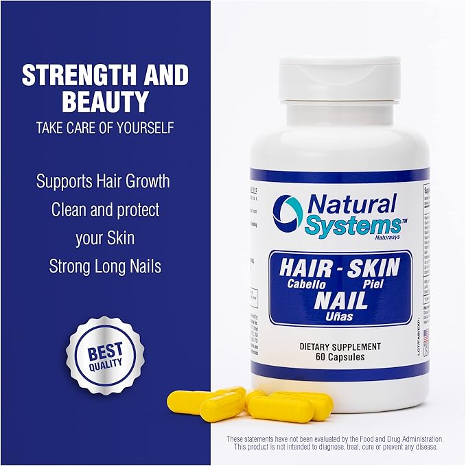 Hair Skin and Nails Vitamins Supplement 60 Capsule by Natural Systems - Strong Nails and Hair Growth Vitamins for Women and Men - Natural Biotin Hair Skin and Nails Vitamin - Skin Protection Vitamins
