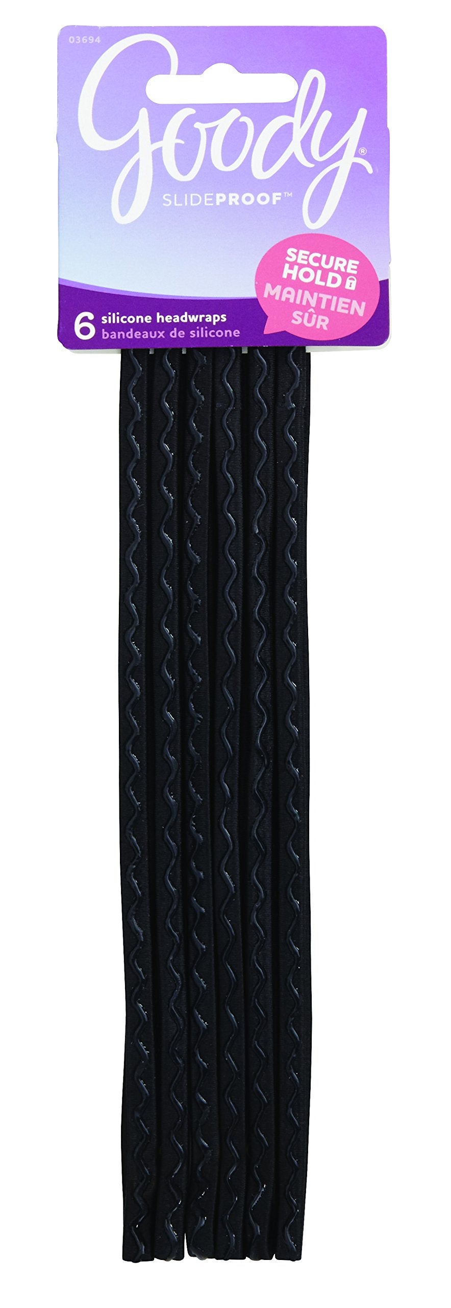 Goody SlideProof Headwraps, 6mm, Black, 6-count (Pack of 3)