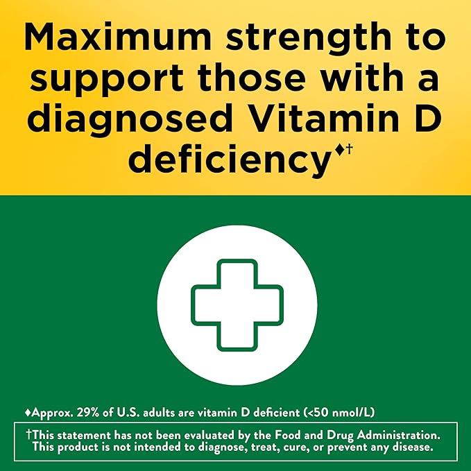 Nature Made Maximum Strength Vitamin D3 10000 IU (250 mcg), Dietary Supplement for Bone, Teeth, Muscle and Immune Health Support, 60 Softgels, 60 Day Supply (Pack of 2)