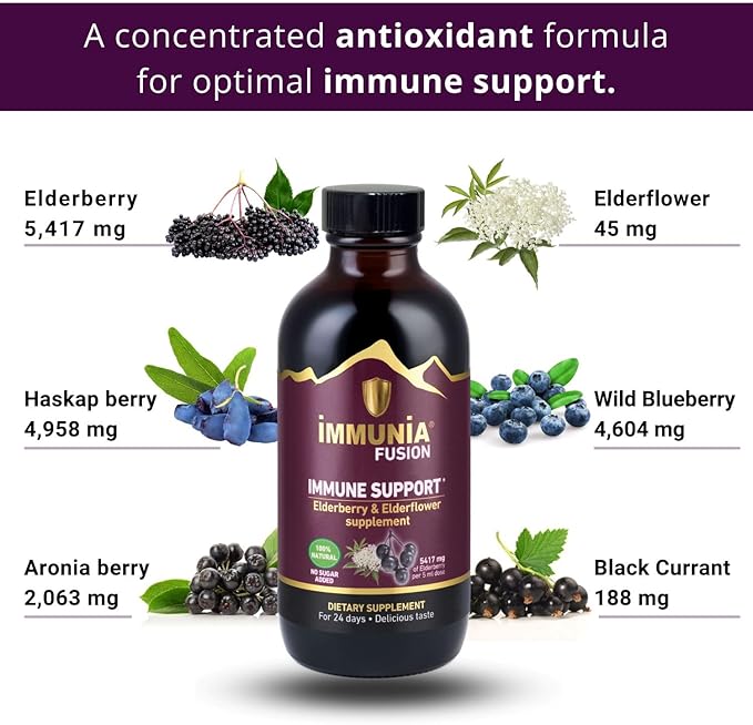 Immunia Fusion - Enhance Your Immune Support. A Powerful Formula Made with elderberries, elderflowers, and Blue Fruits Rich in polyphenols. A Concentrated antioxidant Formula. (3-Pack)
