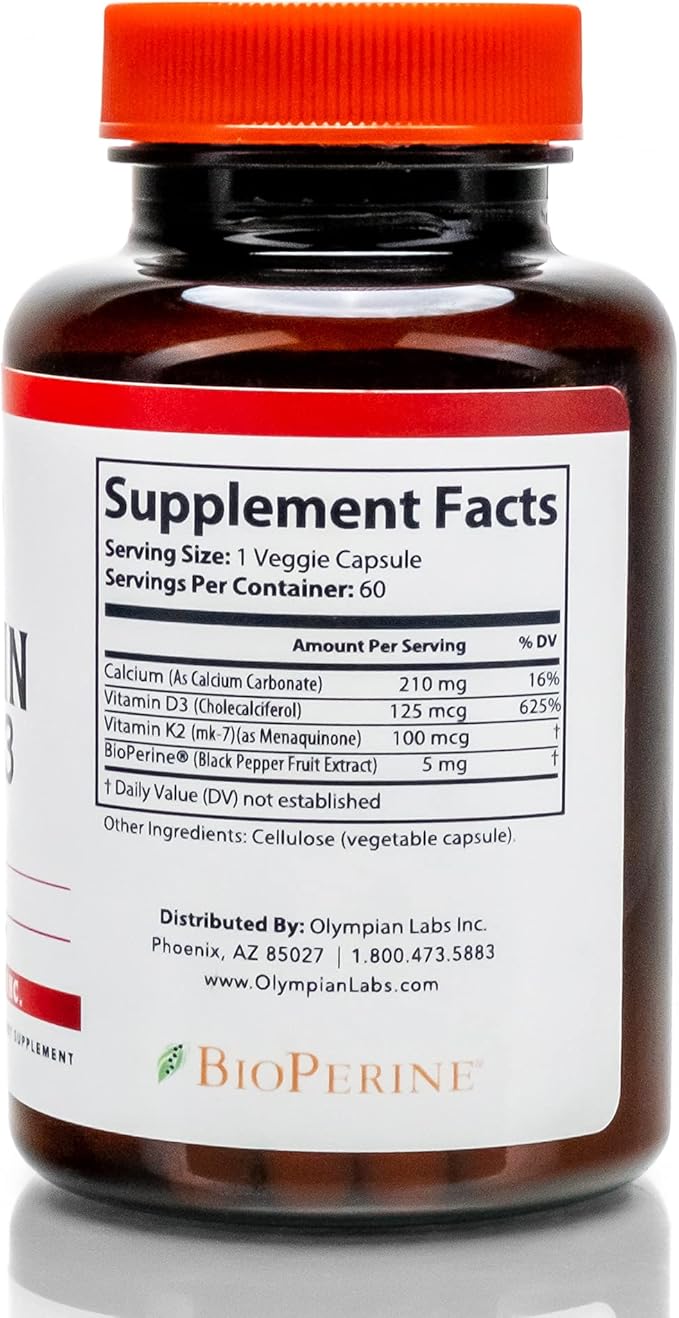 Olympian Labs Vitamin K2 + D3, 60 Servings, Supports Immune System, Bone and Heart Support, 60 Vegan Capsules (Pack of 2)