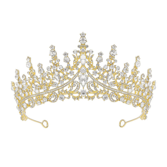 Sweetv Gold Princess Tiara For Women Girls,Royal Queen Tiara, Wedding Tiara For Bride,Crystal Hair Accessories For Quinceanera P