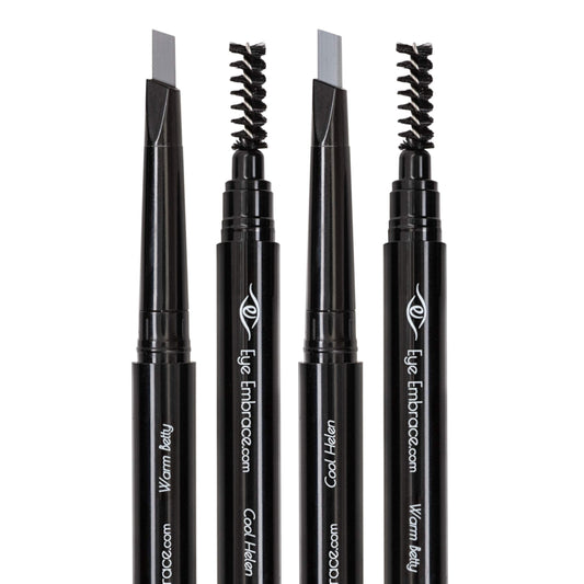 Eye Embrace Light Gray Eyebrow Pencils: Warm Betty & Cool Helen 2 Pack Bundle - Waterproof, Double-Ended Automatic Angled Tip &