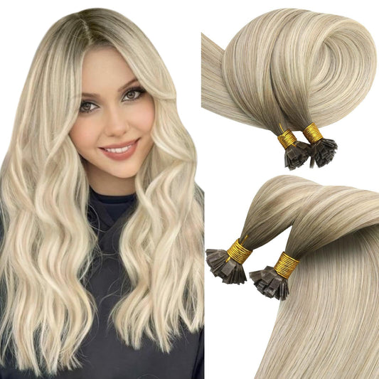 Sunny Hair Balayage Flat Tip Hair Extensions Real Human Hair Balayage Cool Ash Grey Ombre Platinum Blonde Hot Fusion Hair Extens