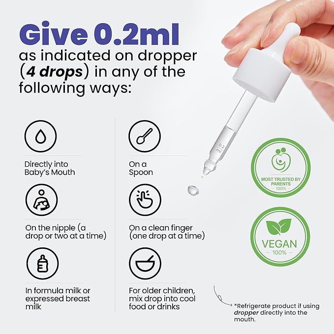 Baby Probiotic Drops with Vitamin D3 — Kids Probiotics for Gut Health, Effective Digestive Support, and Colic Relief – 10ML & 45 Days’ Supply (Halal)