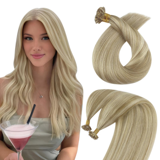 Sunny Hair Blonde K Tip Hair Extensions Real Human Hair Highlight 22Inch K Tip Human Hair Extensions Ash Blonde Highlight Golden