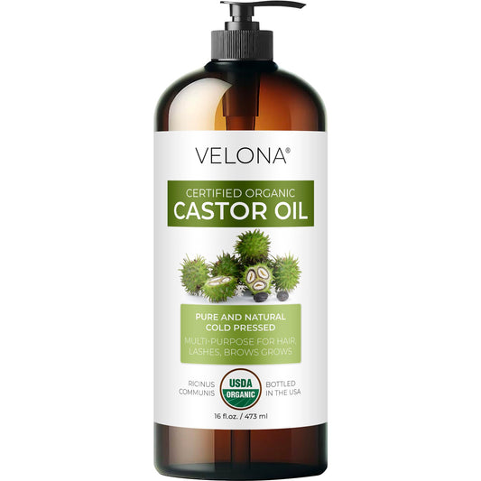 Velona Usda Certified Organic Castor Oil - 16 Oz (With Pump) | For Hair Growth, Boost Eyelashes, Eyebrows | Cold Pressed, Natura