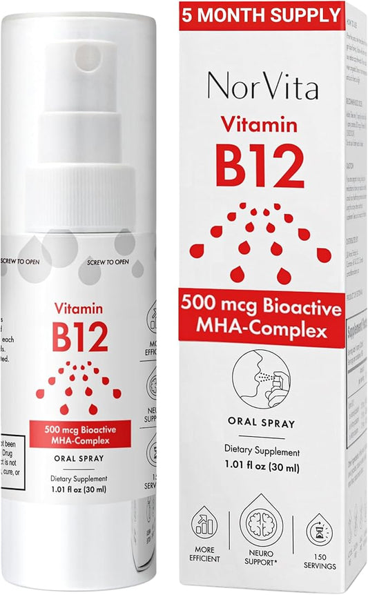 Vitamin B12 Spray 500 mcg (150 Servings) - Quick Absorption MHA Complex (Methylcobalamin, Hydroxycobalamin, Adenosylcobalamin) - Vegan, Non-GMO, Liquid B12 Supplement