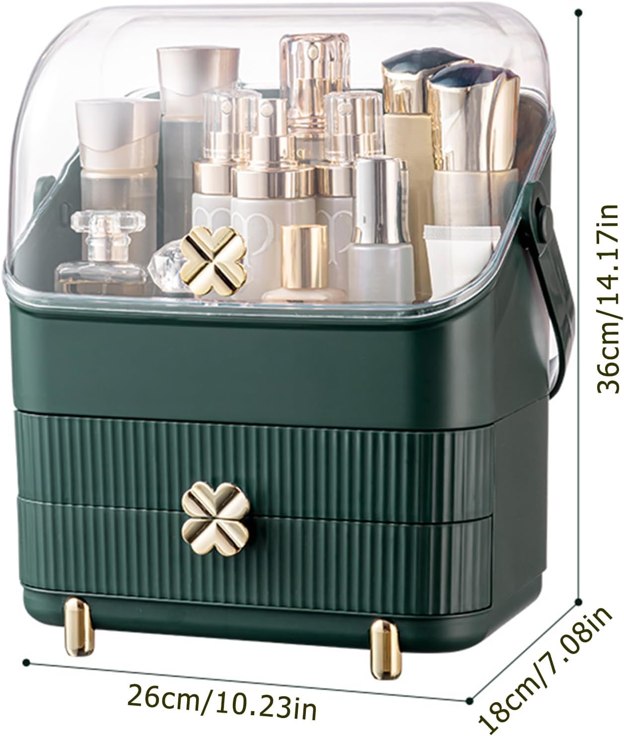 Makeup Organizer | 3-Tier Cosmetic Storage Box with Dust Cover & Drawers | Ivory
