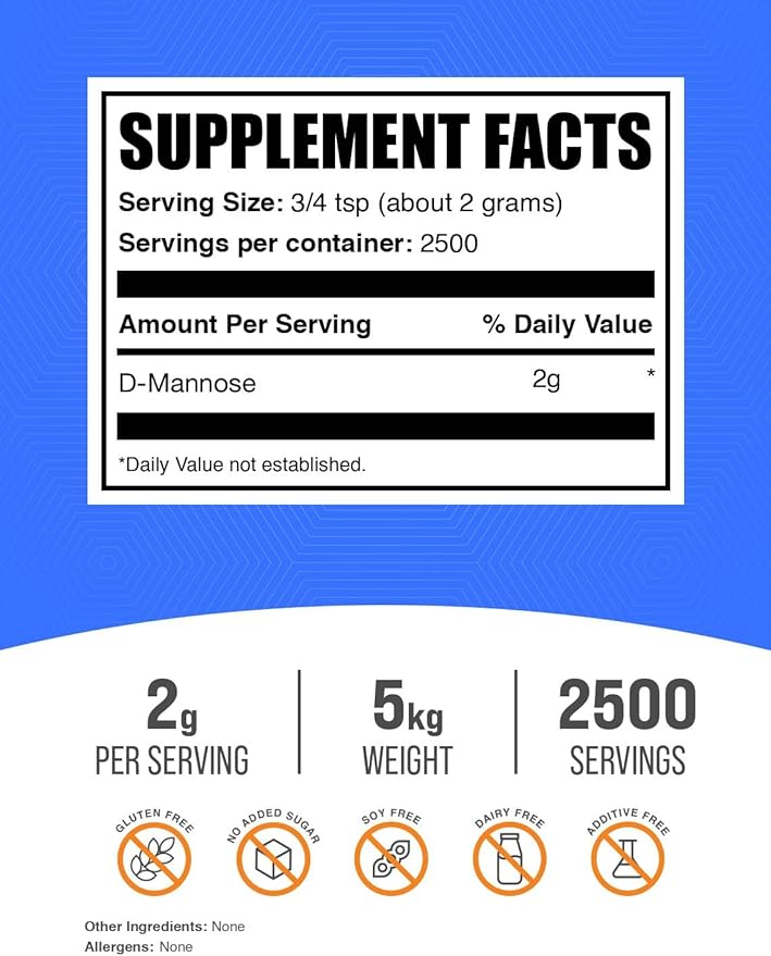 BulkSupplements.com D-Mannose Powder - D-Mannose Supplement, for Urinary Tract Health - Unflavored & Gluten Free, 2g per Serving, 1kg (Pack of 5) (11 lbs)