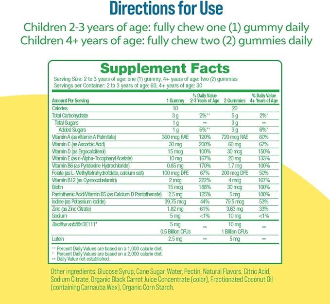 Culturelle Kids Multivitamin + Probiotic for Kids (Ages 2+) - 60 Count, Peach-Orange & Mixed Berry Flavor - Digestive Health & Immune Support Gummies with Lutein to Support Eye Health (Pack of 2)