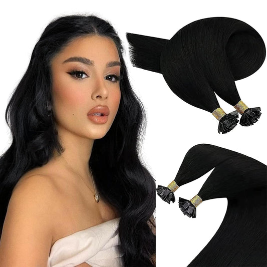 Sunny Hair Black Flat Tip Hair Extensions Jet Black Flat Tip Hair Extensions Human Hair Black Long Straight Hot Fusion Black Hai