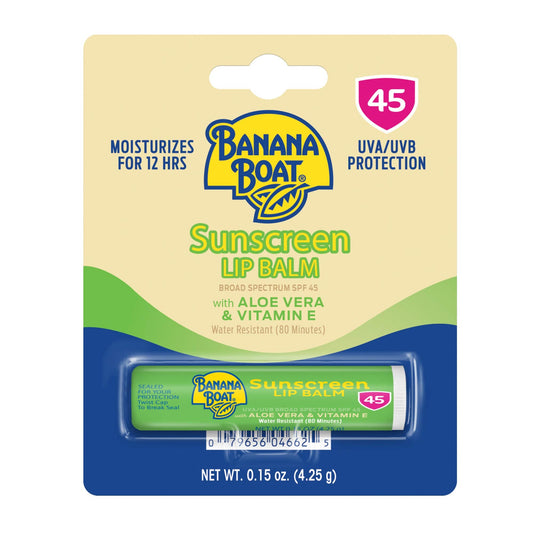 Banana Boat Sunscreen Lip Balm Spf 45 With Aloe Vera & Vitamin E, 0.15Oz | Lip Spf, Aloe Vera Lip Balm With Spf, Vitamin E Lip B