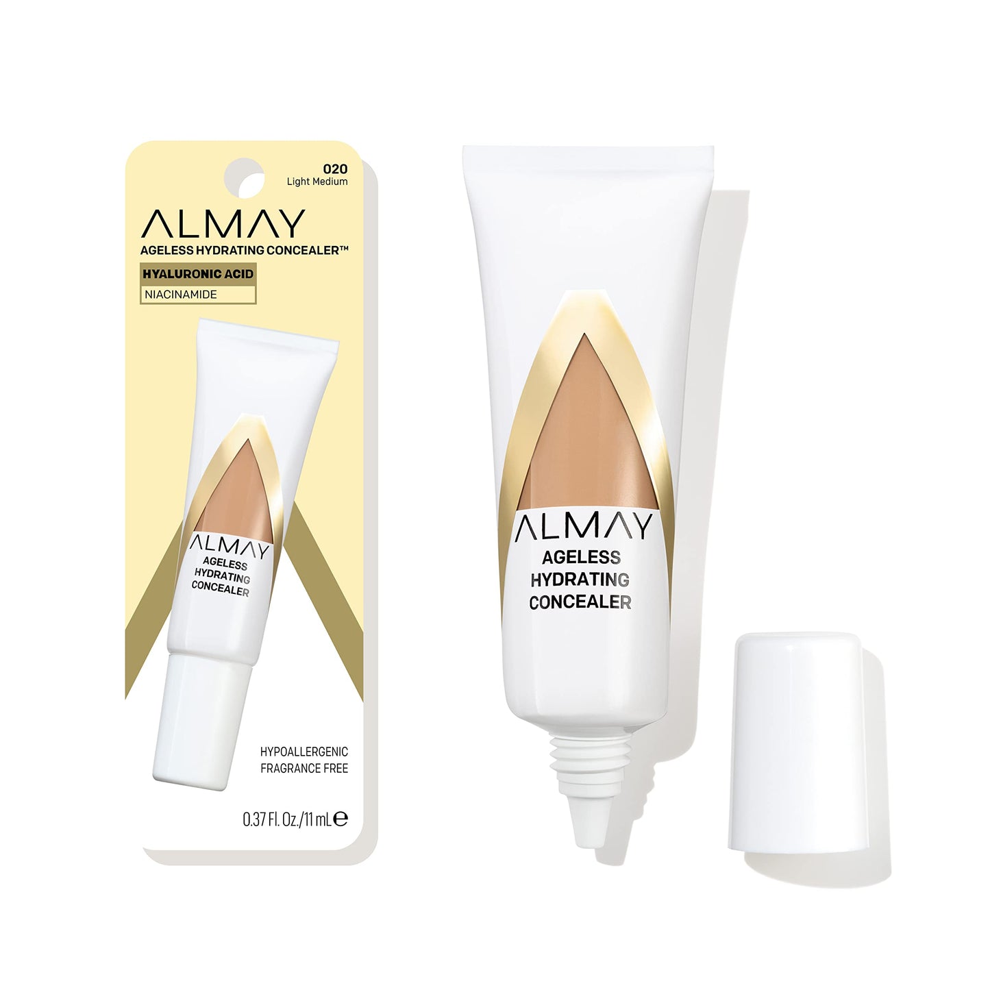 Almay Anti-Aging Concealer, Face Makeup With Hyaluronic Acid, Niacinamide, Vitamin C & E, Hypoallergenic, -Fragrance Free, 020 L
