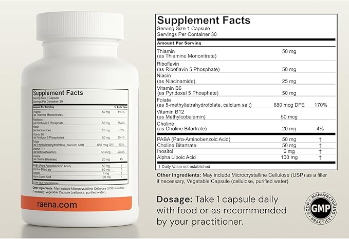 Raena B-Essentials Blend – Premium Vitamin B Complex for Energy, Metabolism, and Stress Support – Boosts Immunity & Overall Wellness