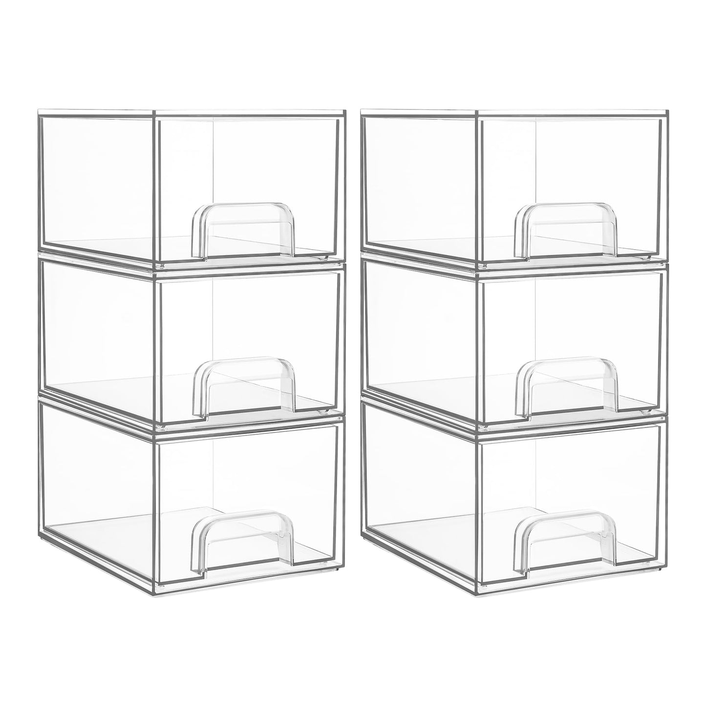 Vtopmart 6 Pack Clear Stackable Storage Drawers, 4.4'' Tall Acrylic Bathroom Makeup Organizer,Plastic Storage Bins For Vanity, U