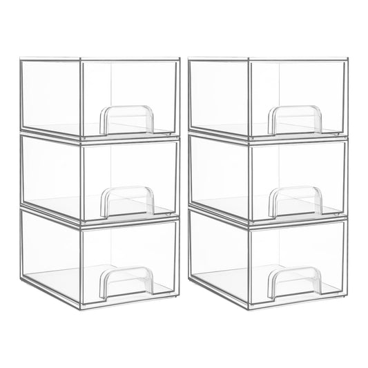 Vtopmart 6 Pack Clear Stackable Storage Drawers, 4.4'' Tall Acrylic Bathroom Makeup Organizer,Plastic Storage Bins For Vanity, U