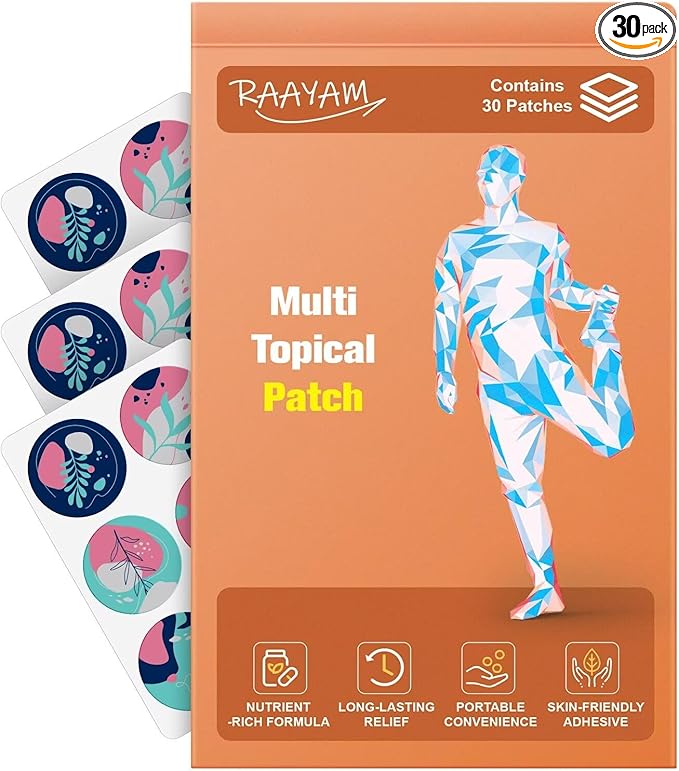 Multi Plus Topical Patch 30ct, Wearable 8 Hours Sticker Patches, Sweat Resistant Daily Patches for Women and Men