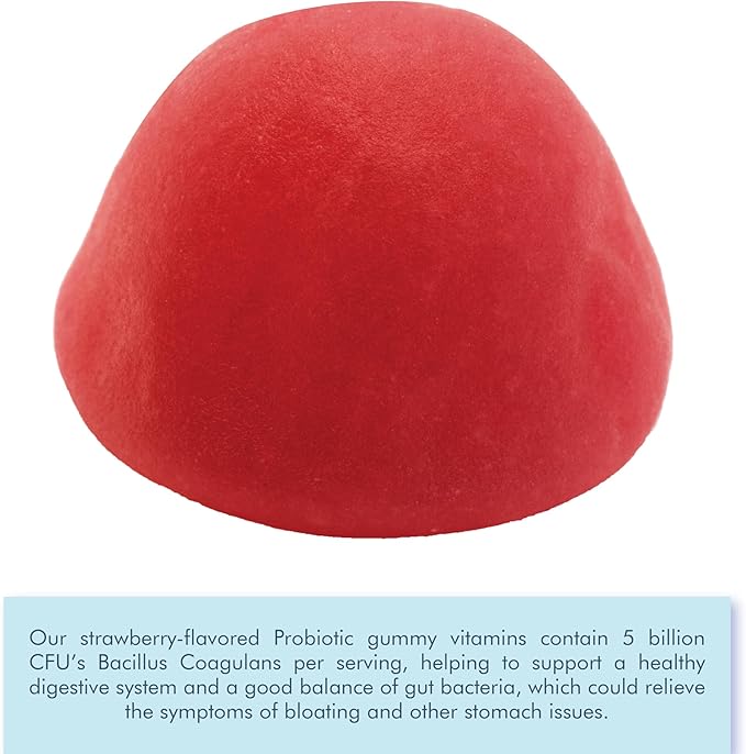 Probiotic Gummies for Women and Men | 5 Billion CFUS, Gummy Vitamin for Digestive Gut Health, No Artificial Flavors, Strawberry Flavor, 44 Count