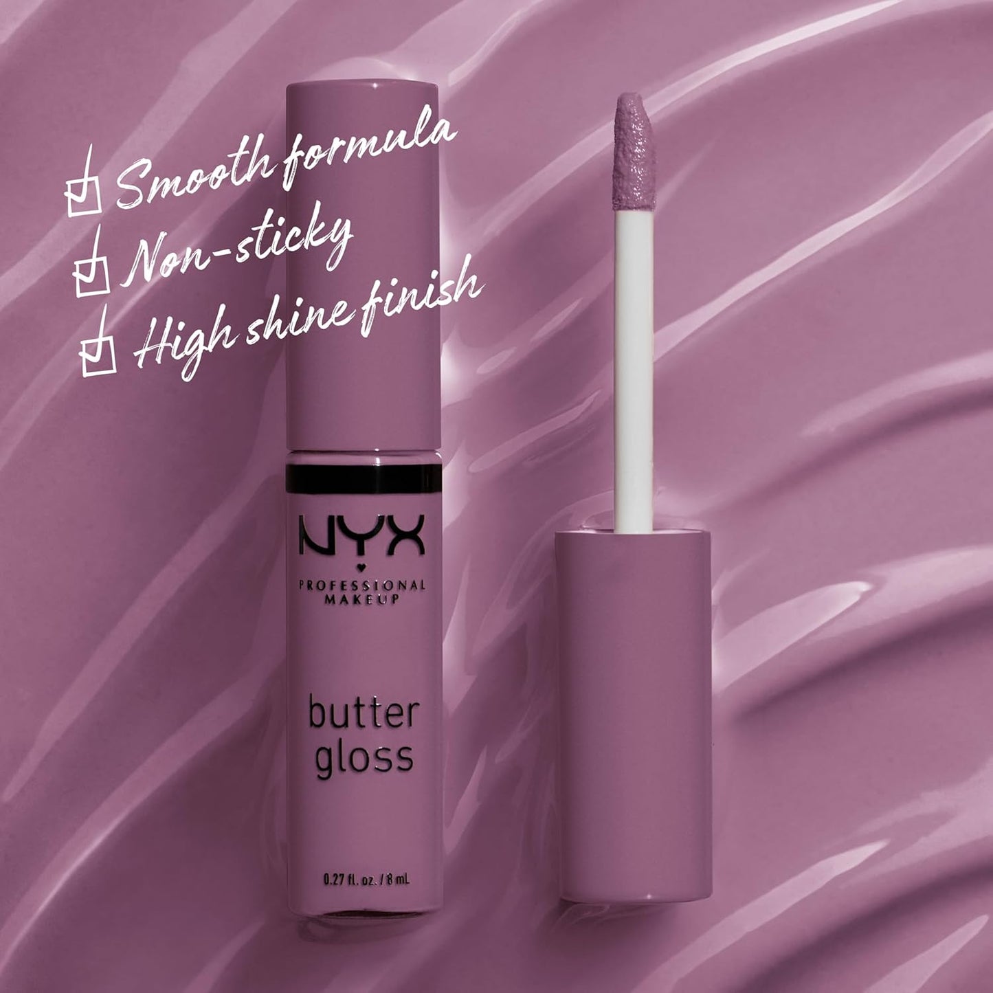 NYX Butter Gloss | Non-Sticky Lip Gloss for Women - Marshmallow (Muted Lilac)