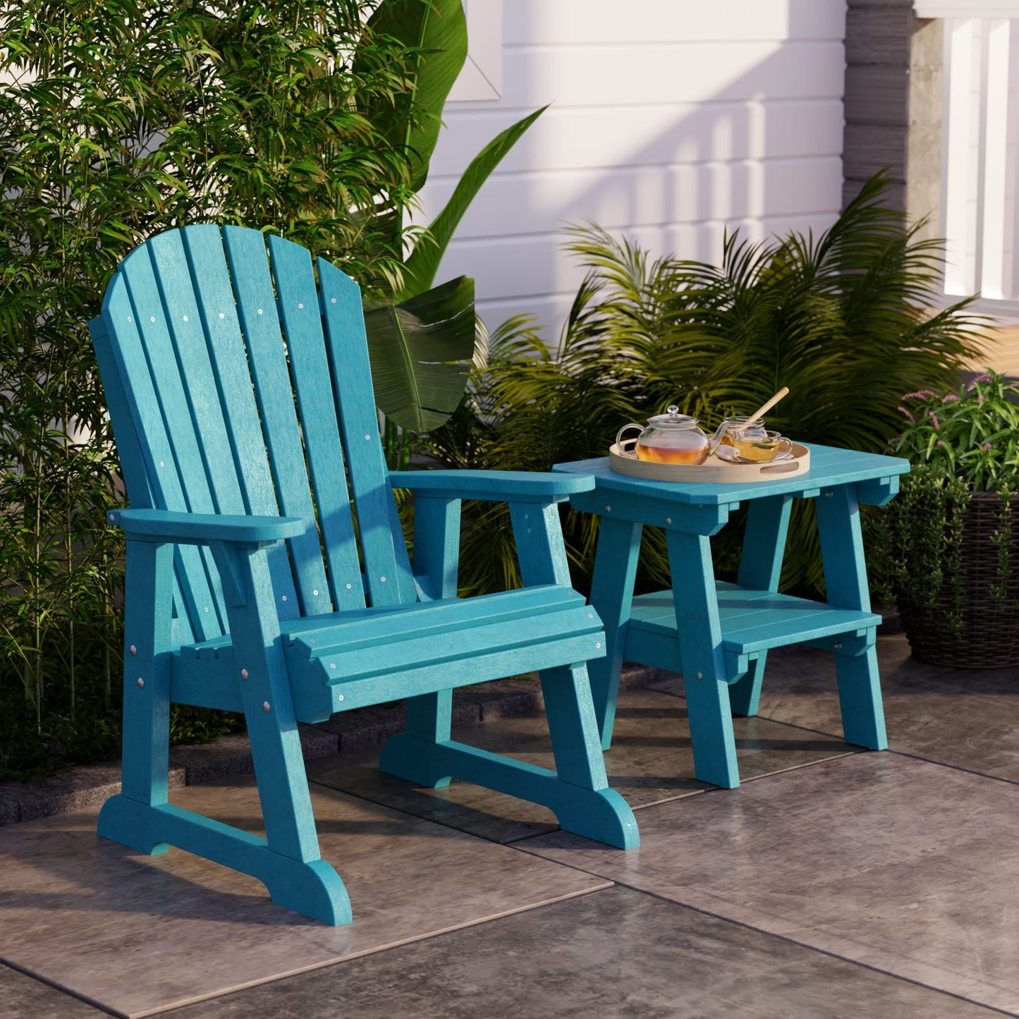 Wildridge Heritage Two-Tier End Table, Aruba Blue - Outdoor Weather Resistant Recycled Plastic Furniture for Patio