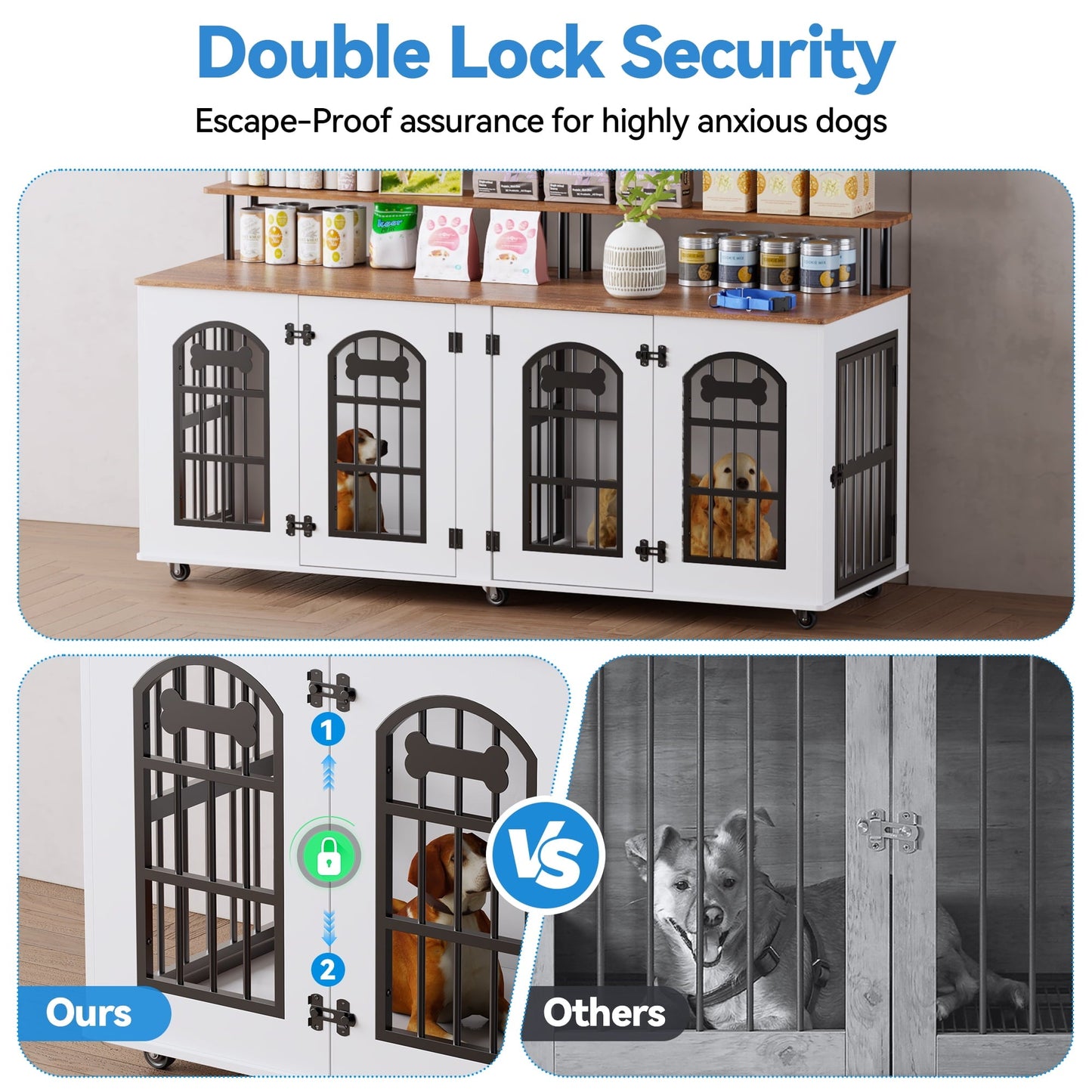 Behost 71" Double Dog Crate with Removable Divider Double Doors Wheels and Bone Shaped Nameplate for Large Dogs Industrial Brown