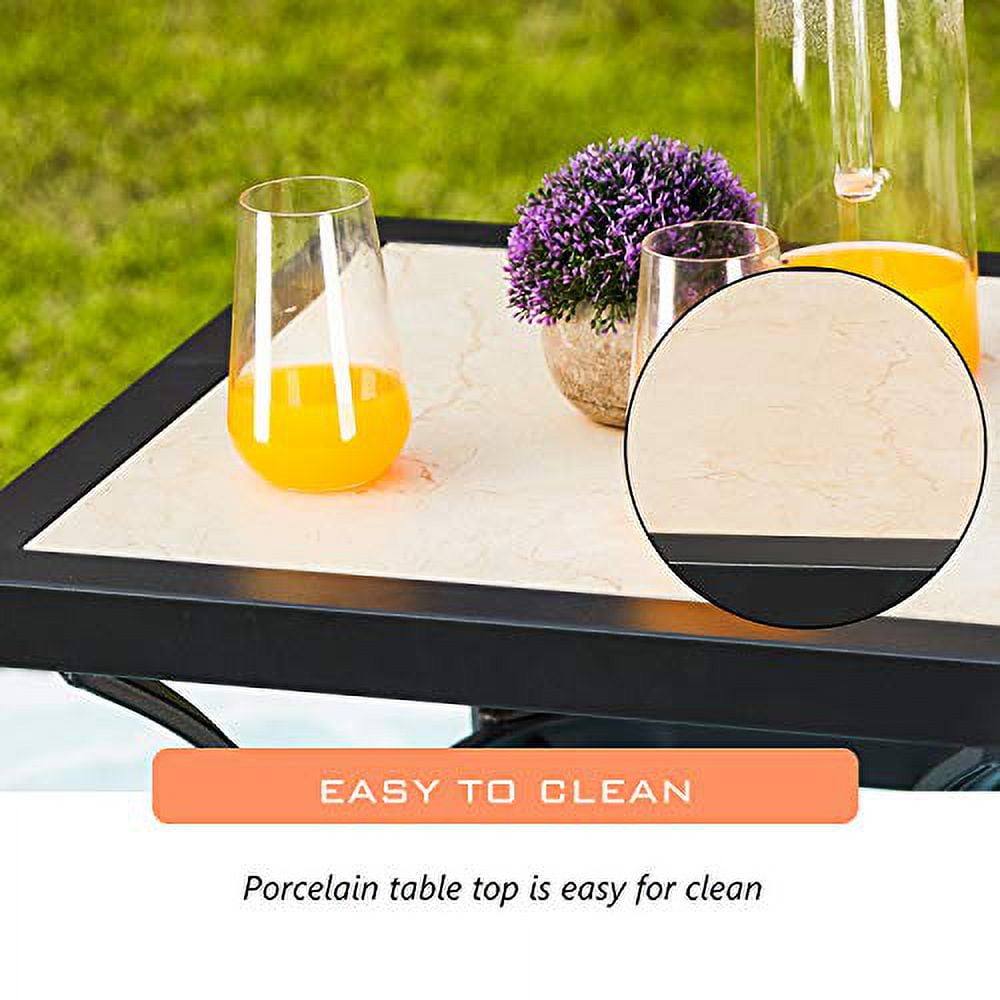 LOKATSE Home 21" Outdoor Square Patio Bistro End Table Metal Steel Legs with Ceramics Top, Black