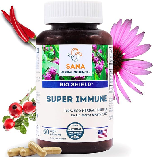 Super Immune – Antioxidant Polyherbal Blend with Vitamin C, Organic Echinacea, Goldenseal & Cayenne | Immune Support Supplement for Women & Men | 60 Capsules | by Sana Herbal & Dr. Marco Sikaffy