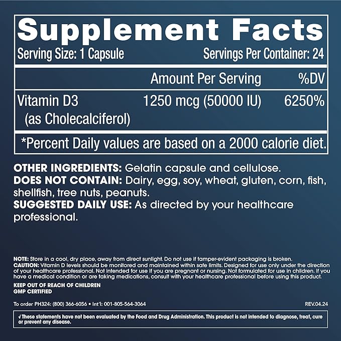 ProHealth 2-Pack Vitamin D3 Extreme (50,000 IU, 24 Capsules Each) Helps Boost and Support Healthy Bones and The Immune System | Gluten Free | Soy Free