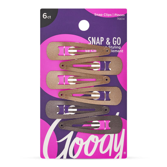 Goody Metal Contour Hair Snap Clips - 6 Count, Brunette Assorted Colors - Just Snap Into Place - Suitable For All Hair Types - P