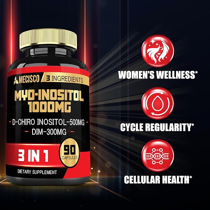 3in1 Myo-Inositol & D-Chiro Inositol Supplement with DIM - Women's Wellness, Cycle Regularity, Cellular Health - 90 Capsules Supply 30 Days