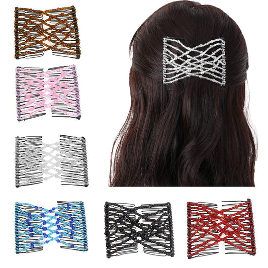 Ccbeauty 6 Pcs Magic Hair Comb Elastic Beaded Hair Clips Women Decorative Accessories,Bride Double Slides Stretching Hairpins Co