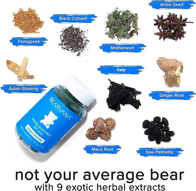 BEARVANA Peach Support Gummies for Women | Fitness Supplement | Boost Confidence | 9 Herbal Extracts Including Maca Root, Fenugreek and Ginger Root | Essential Vitamins | Berry Flavor | 60 Gummies