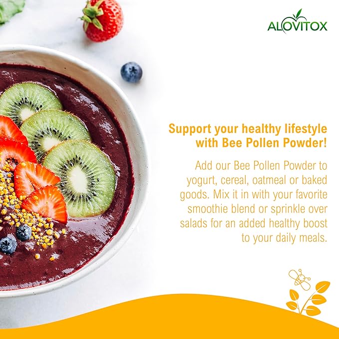 Alovitox Bee Pollen Powder 5lb | 100% Pure, Fresh Natural Raw Bee Pollen | Superfood Packed Bee Pollen with Antioxidant, Protein, Vitamins B6, B12, C, a & More | Bee Friendly & Gluten Free, Non-GMO