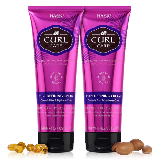 HASK CURL CARE Curl Defining Cream 2 Piece Bundle- vegan formula, cruelty free, color safe, gluten-free, sulfate-free, paraben-f