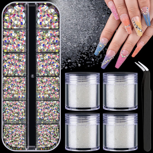1.5-6Mm Round Ab Nail Rhinestones Crystals For Nail Art Manicure And Clear Pixie Caviar Beads, Sugar Tiny Dust Glass Iridescent