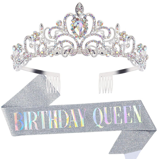 'Birthday Queen'' Sash & Crystal Tiara Kit Cocide Birthday Silver Tiara And Crowns For Women Birthday Sash For Girls Birthday D